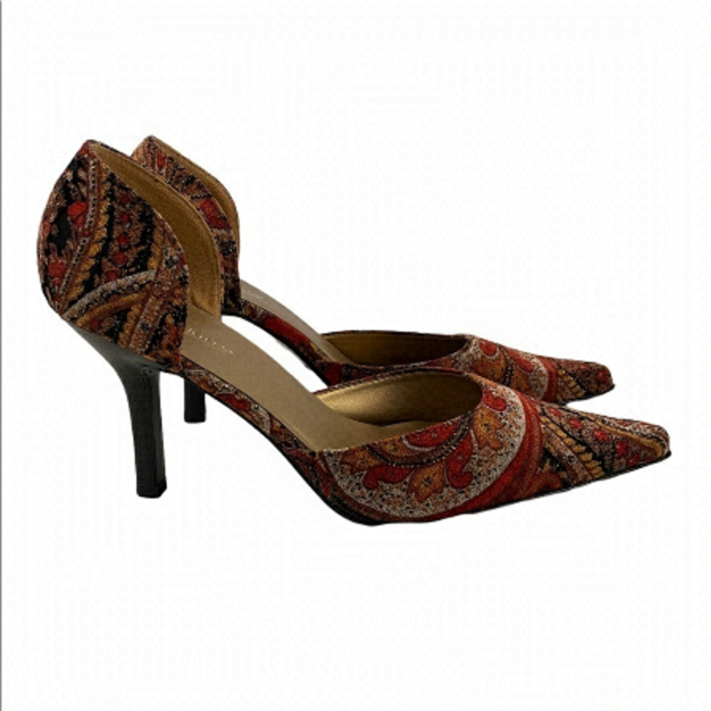 Paisley Pattern Pointed-Toe D'Orsay Heels in Red